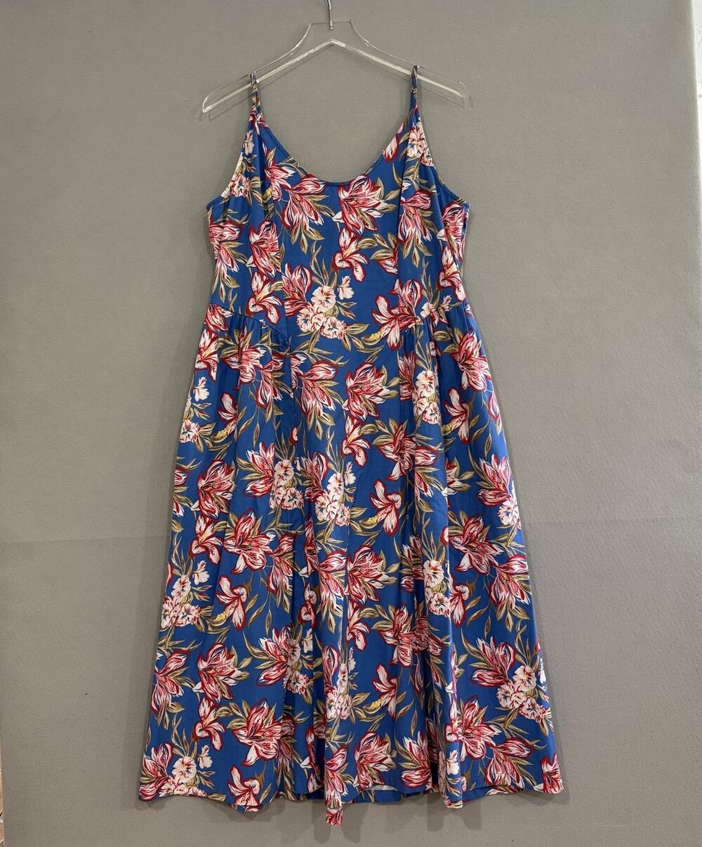 NWT A New Day Maxi Dress XL Blue Floral W Pockets Cotton Blend Boho